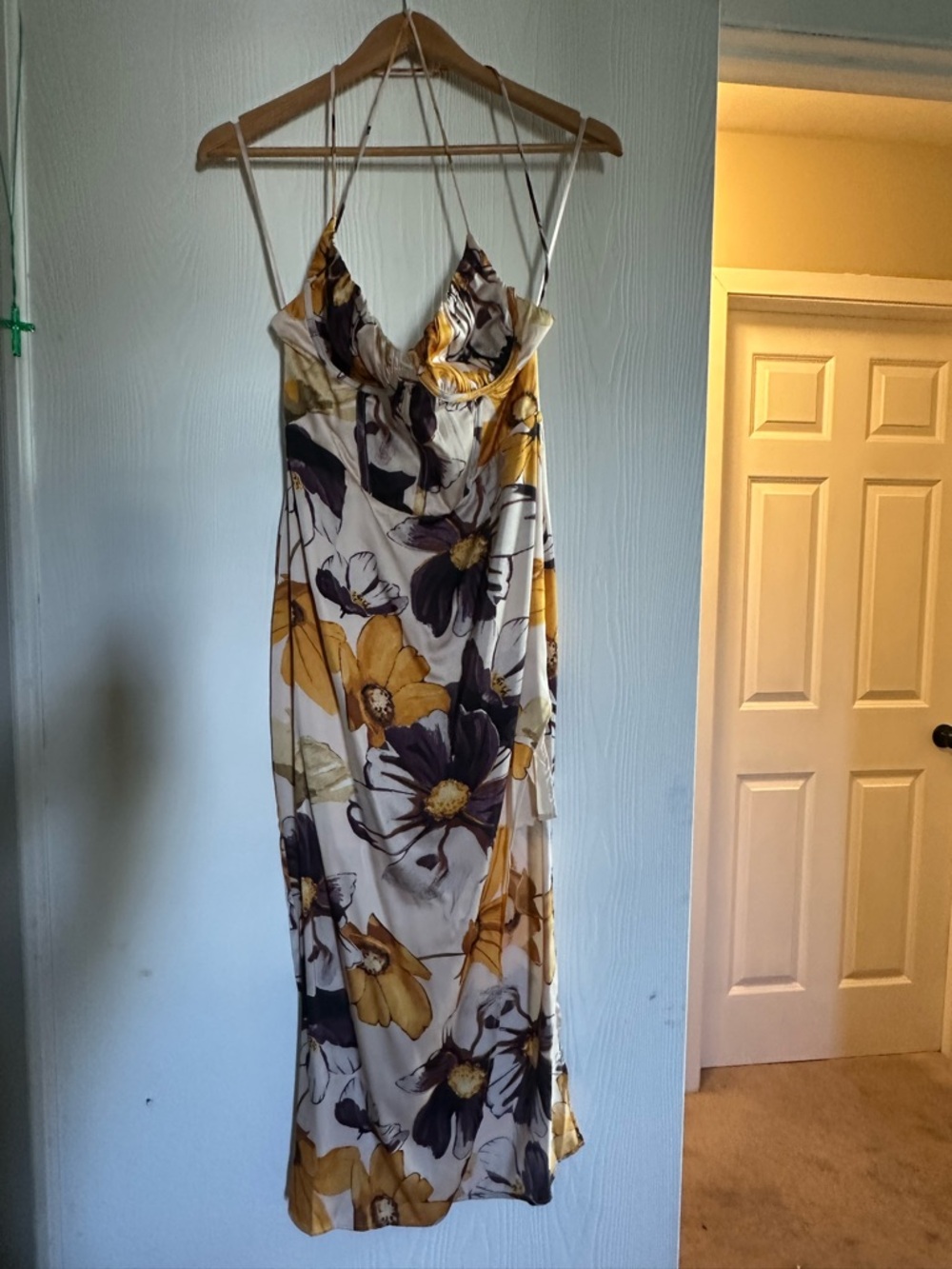 Cowl Neck Floral Maxi Dress in Mustard and Ivory